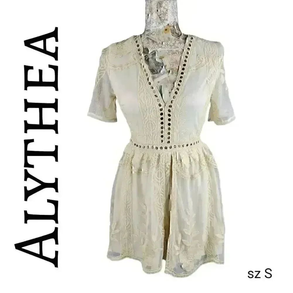 Alythea Sheer Embroidered Neutral Feminine Cottagecore Dress Shorts Romper